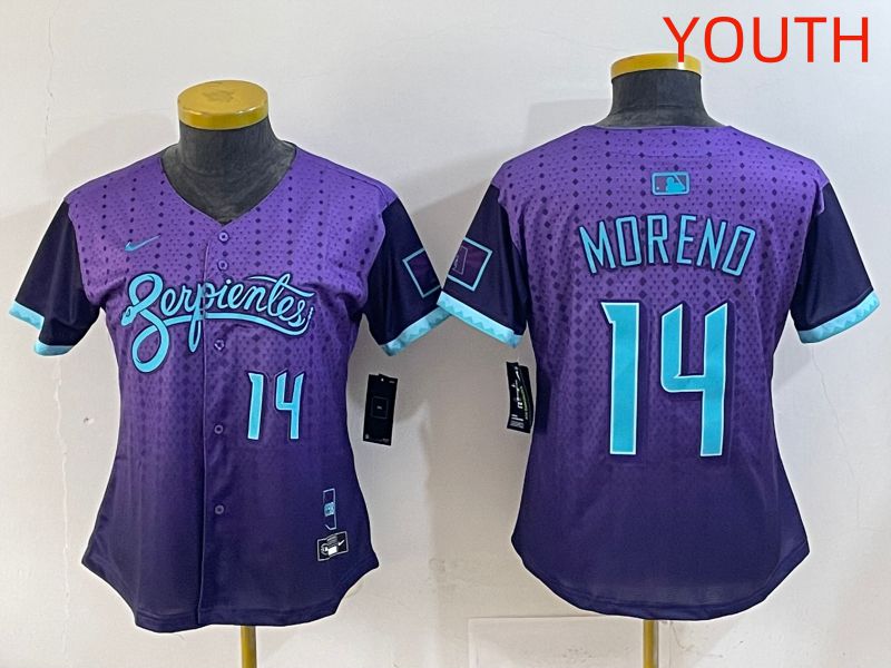 Youth 2025 Arizona Diamondback #14 Moreno Purple Joint Name Nike MLB Jersey style 6->youth mlb jersey->Youth Jersey